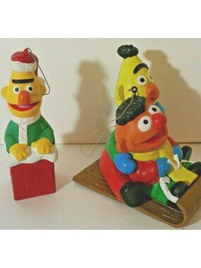 Burt and Ernie Christmas Sesame Street 2 Ornament Lot Set